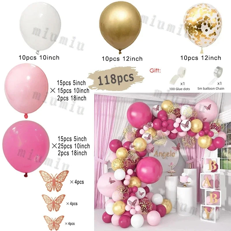 Macaron Pink Balloon Garland Arch Kit Kids Happy Birthday Metal Rose Gold Confetti Balloons Wedding Party Baby Shower Decoration