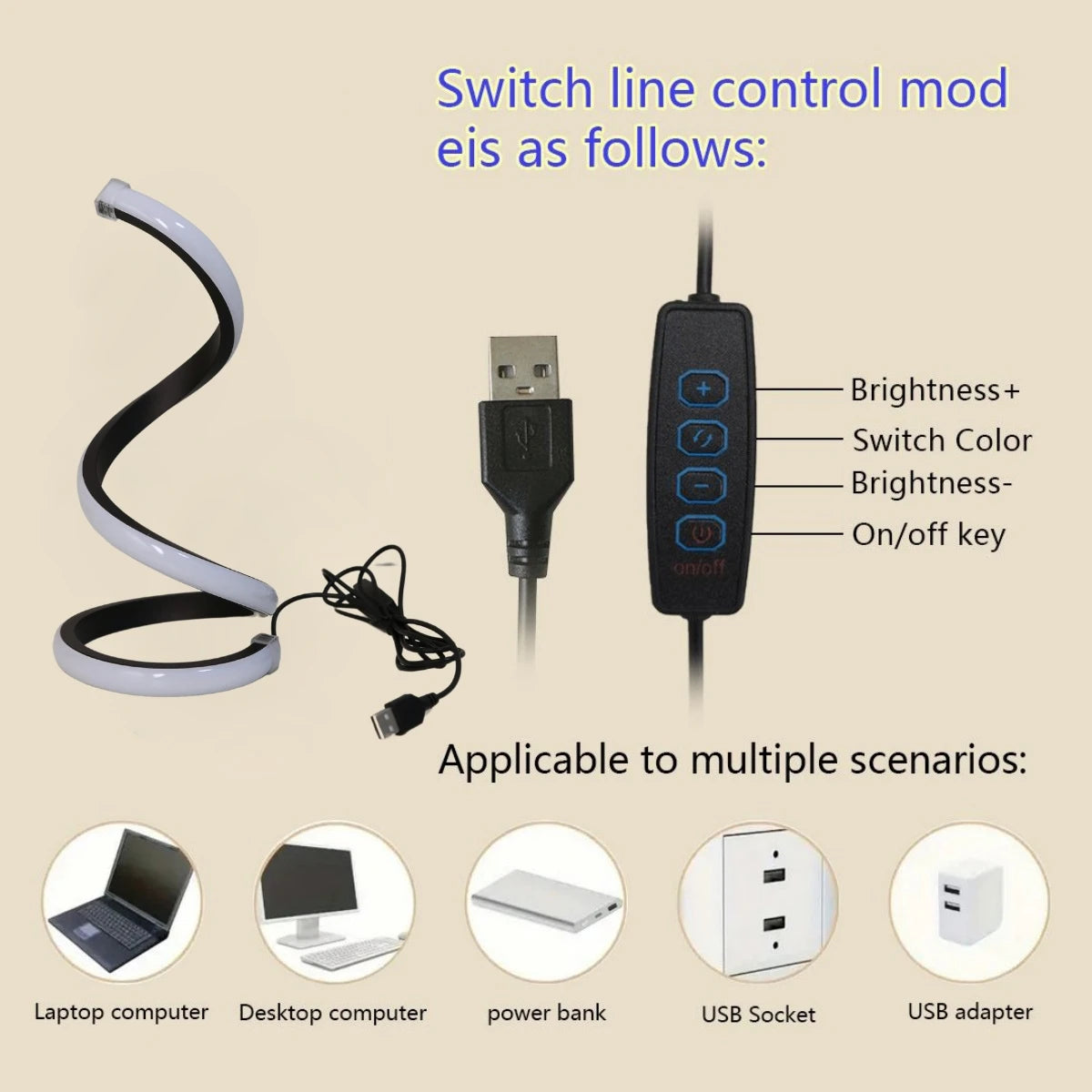 Modern creative LED desk lamp, USB powered dimmable