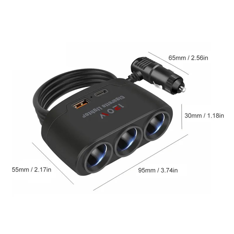 PD QC3.0 Dual USB Socket 120W Car Cigarette Lighter Splitter 12V 24V Fast Charger Plug Phone Power Adapter for Car DVR Dashcam