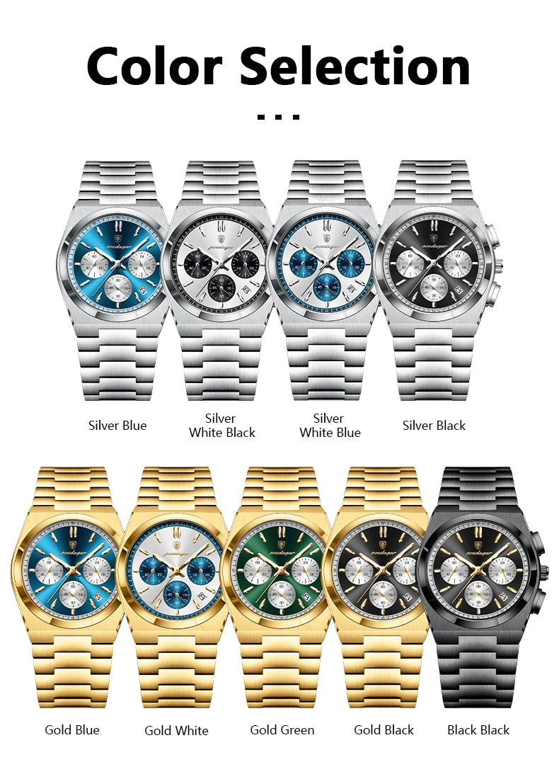 POEDAGAR Luxury Man Quartz Watch Sport Military Watch For Men Waterproof Luminous Date Chronograph Stainless Steel Men's Watches