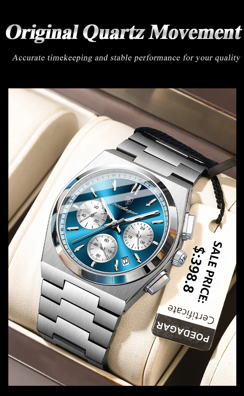 POEDAGAR Luxury Man Quartz Watch Sport Military Watch For Men Waterproof Luminous Date Chronograph Stainless Steel Men's Watches