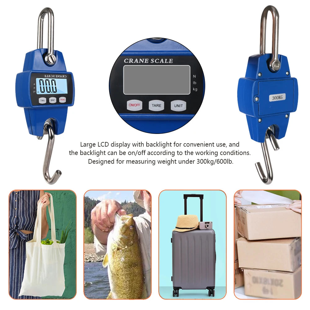 Portable Electronic Digital Crane Scale Weight 300 kg Stainless Steel Heavy Duty Hanging Hook Scales