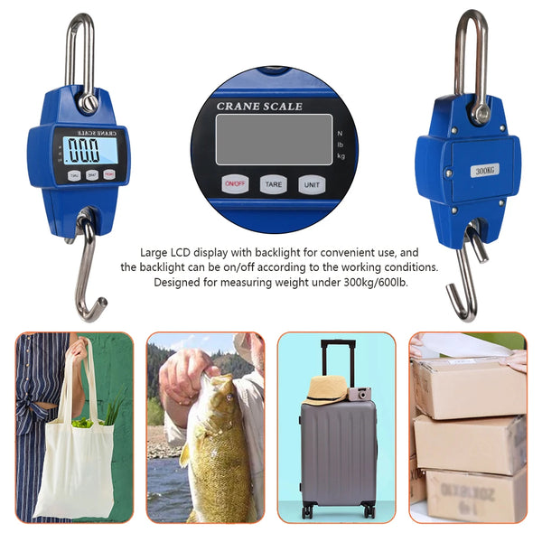 Portable Electronic Digital Crane Scale Weight 300 kg Stainless Steel Heavy Duty Hanging Hook Scales