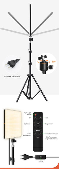Photo Studio LED 2700k-5700k Video Fill Lamp Light Panel Photography Lighting With Tripod Stand Long Arm EU Plug For Live Stream