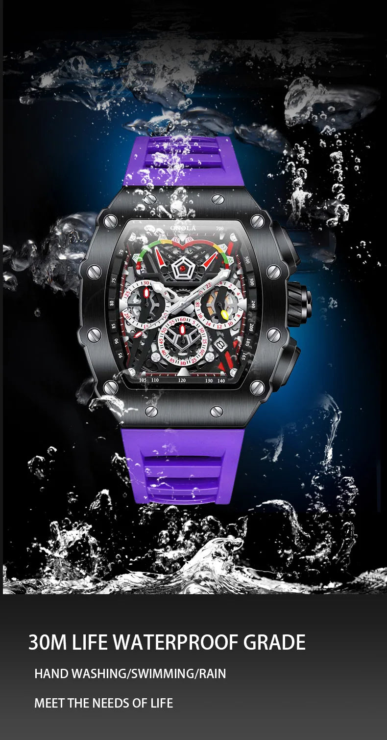 New Luxury Men Watch  ONOLA Fashion Fully Automatic Mechanical Watches Man Unique Design Waterproof Tape Watch Wristwatch