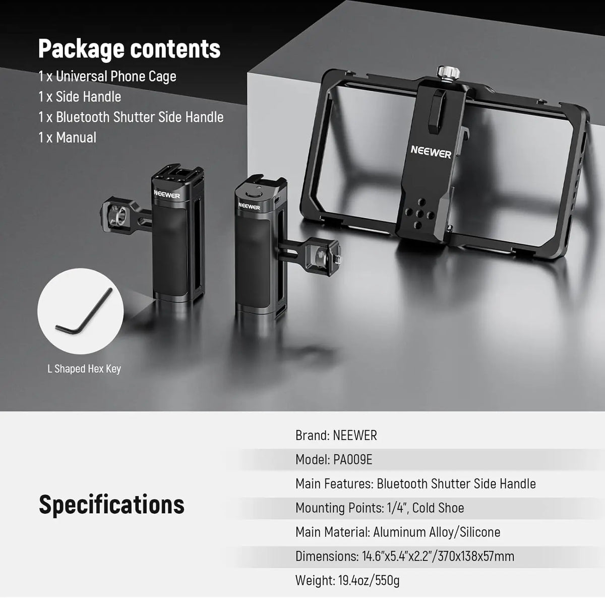 NEEWER Universal Phone Cage Rig with Bluetooth Side Handle Smartphone Stabilizer For iPhone 15 Pro Max 15 Pro Galaxy S24 Ultra