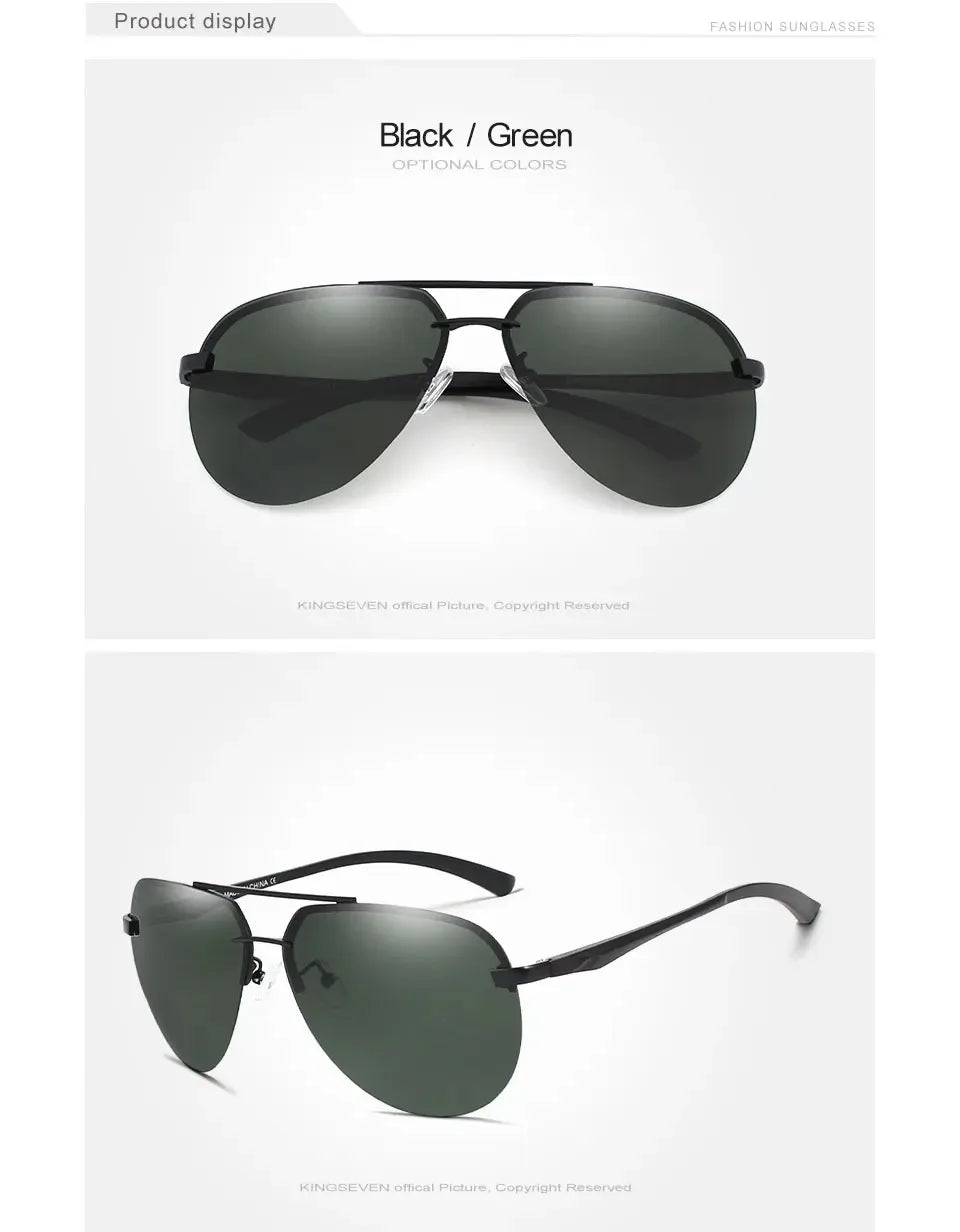 KINGSEVEN Fashion Pilot Rimless Sunglasses Men  Aluminum Polarized Large Frame Glasses Women Casual Driving Outdoor Eyewear