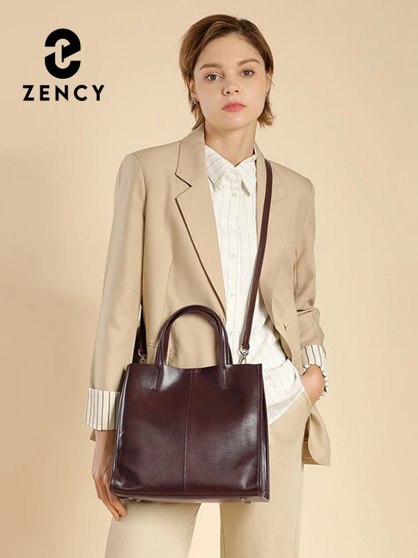 Zency Genuine Leather New Simple Shoulder Bag Large Capacity Shopper Women Luxury Casual Handbag Crossbody Vintage Oil Wax Tote