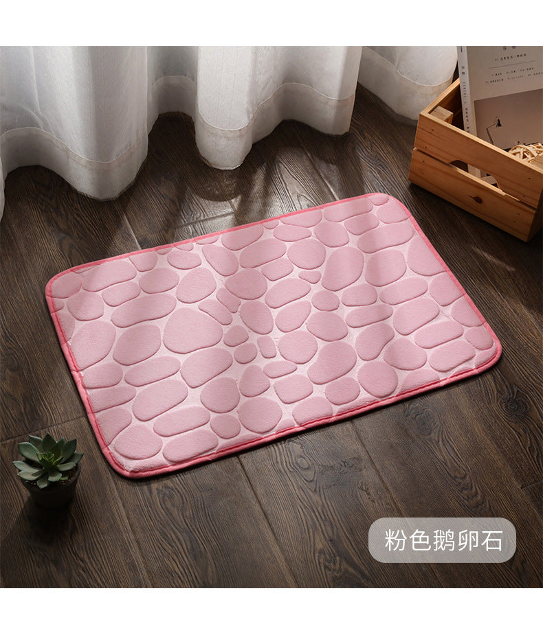 Memory Foam Embossed Velvet Carpet Bathroom Living Room Non-Slip Mat Cobblestone Floor Mat