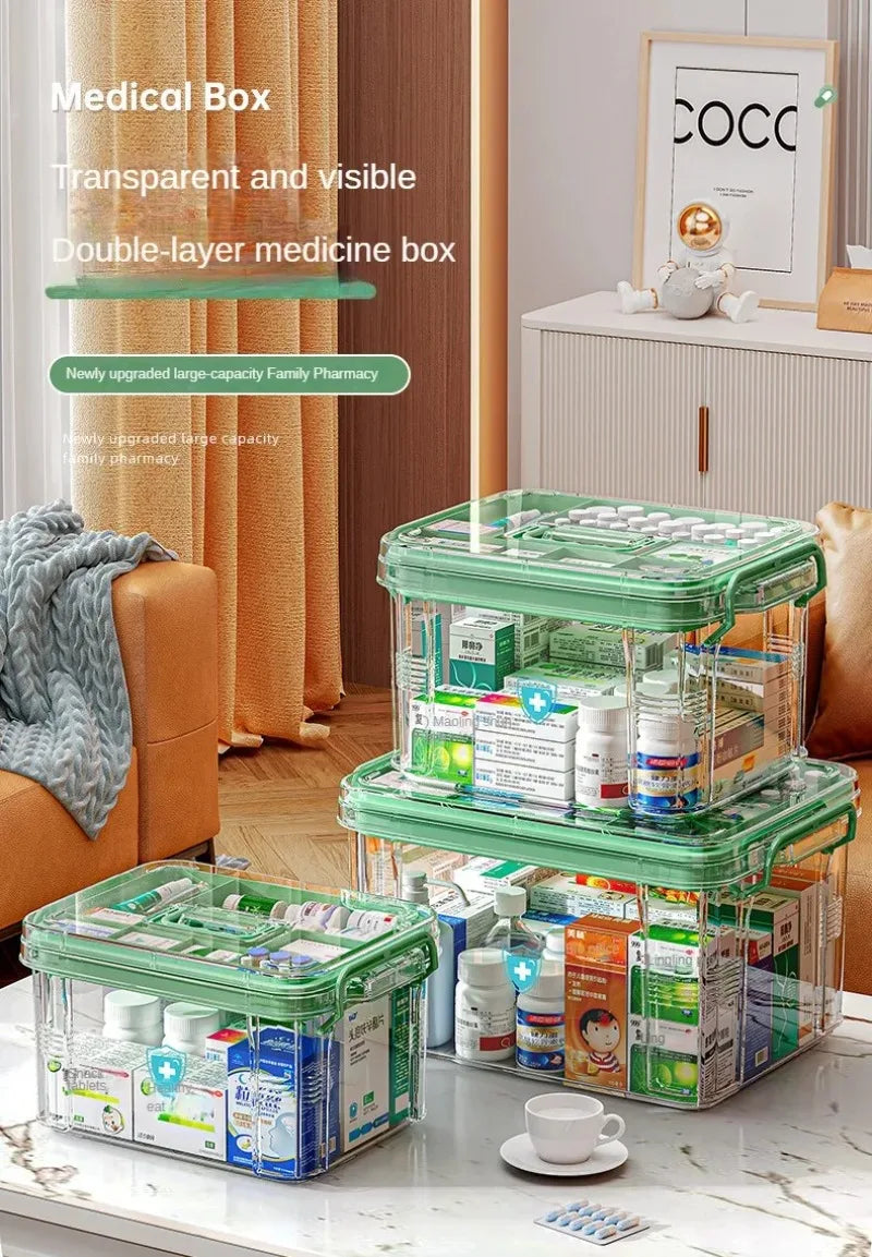 Large-capacity Multi-layer Transparent Storage Box Household Transparent Sorting Medical Emergency Portable Medicine Box