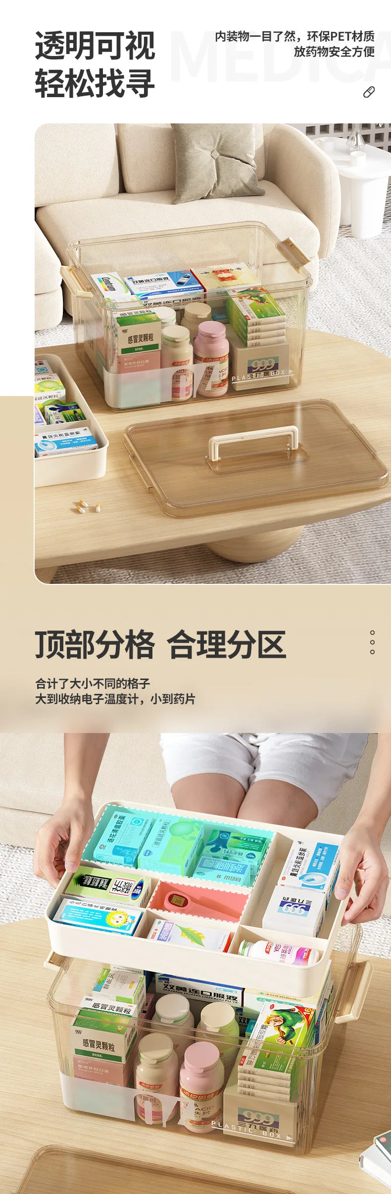 Multi-Layer Home Medicine Box Large Capacity Medical Storage Case Transparent Design for First Aid and Medication Organization
