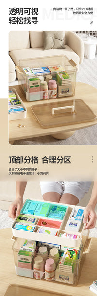 Multi-Layer Home Medicine Box Large Capacity Medical Storage Case Transparent Design for First Aid and Medication Organization