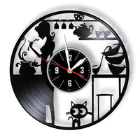 Modern Kitchen Artwork Teapot Wall Clock Tea Room Wall Decor Teapot Retro Vinyl Record Wall Clock Kitchen Decorative Wall Watch