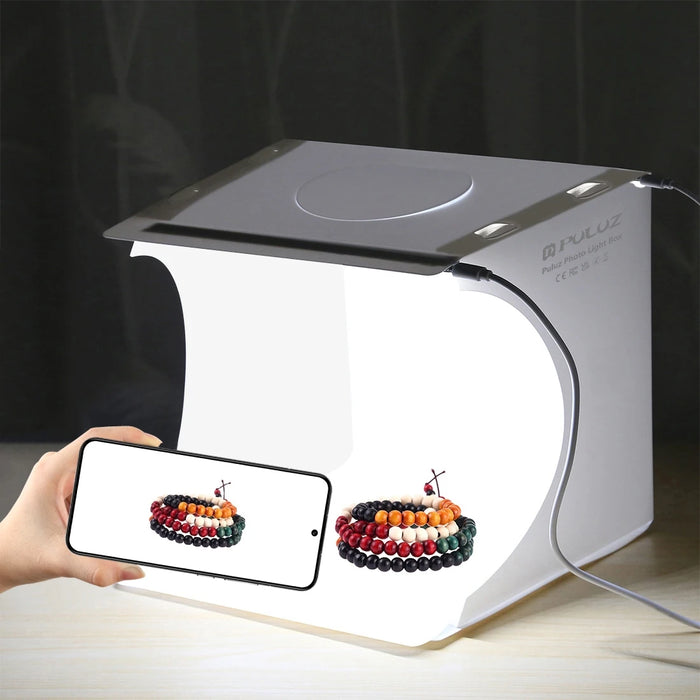 PULUZ 20cm Mini 2 LED Panels Folding Portable 1100LM Light Photo Lighting Studio Shooting Tent Box Kit with 6 Colors Backdrops