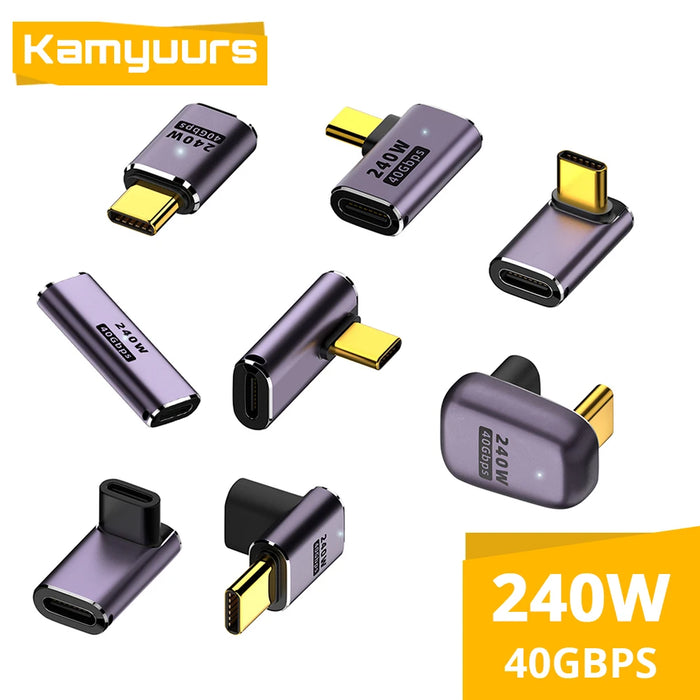 NNBILI 5A Type-C OTG Adapter 240W Fast Charging Data Converter USB4.0 40Gbps Support 8K 60Hz USB C 90/180 Degree Elbow Adapter