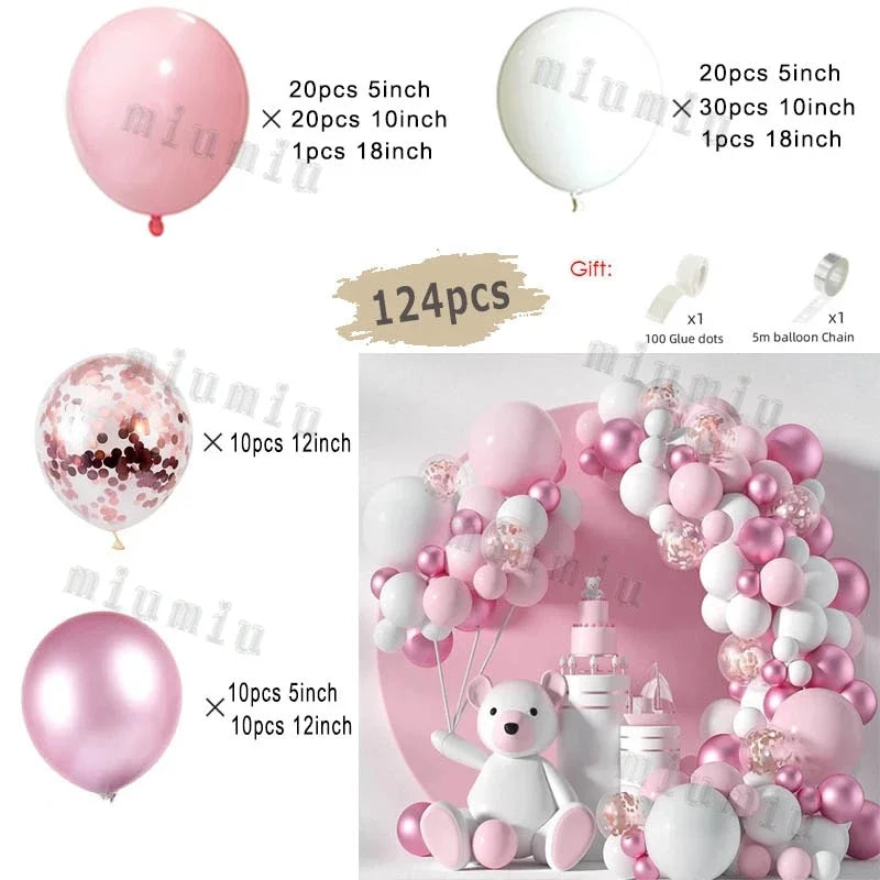 Macaron Pink Balloon Garland Arch Kit Kids Happy Birthday Metal Rose Gold Confetti Balloons Wedding Party Baby Shower Decoration