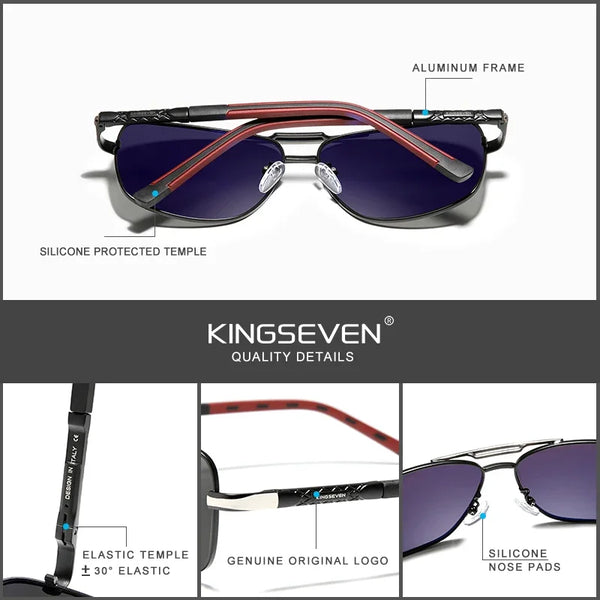 KINGSEVEN Classic Pilot Men’s Sunglasses Brand Design Polarized UV400 Women Fashion Glasses Driving Rectangle Frame Eyewear