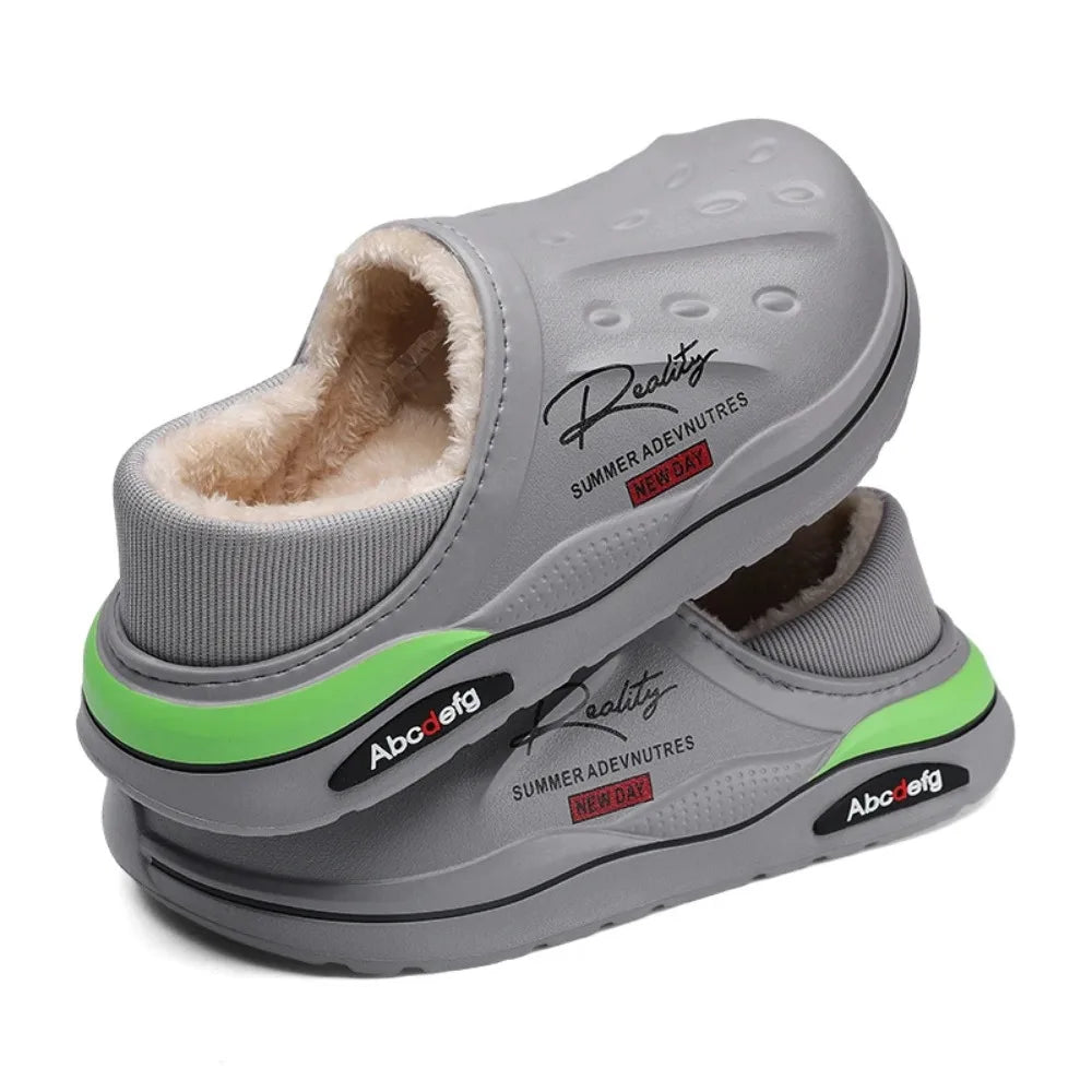 New Winter Warm Slippers Mens Womens Waterproof Slippers on Shoes Fur Lined Home Shoes Anti-Slip Outdoor Walking Shoes