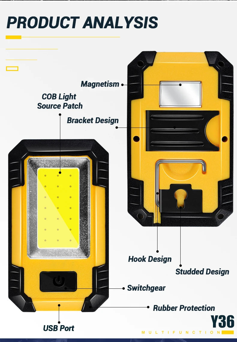 Portable Working Light COB High Bright Flashlight 3Lighting Modes Outdoor Waterproof Camping Fishing Multifunctional Tool Torch
