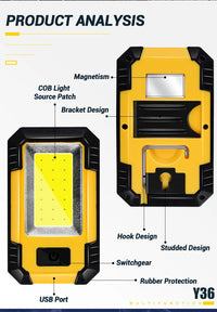Portable Working Light COB High Bright Flashlight 3Lighting Modes Outdoor Waterproof Camping Fishing Multifunctional Tool Torch