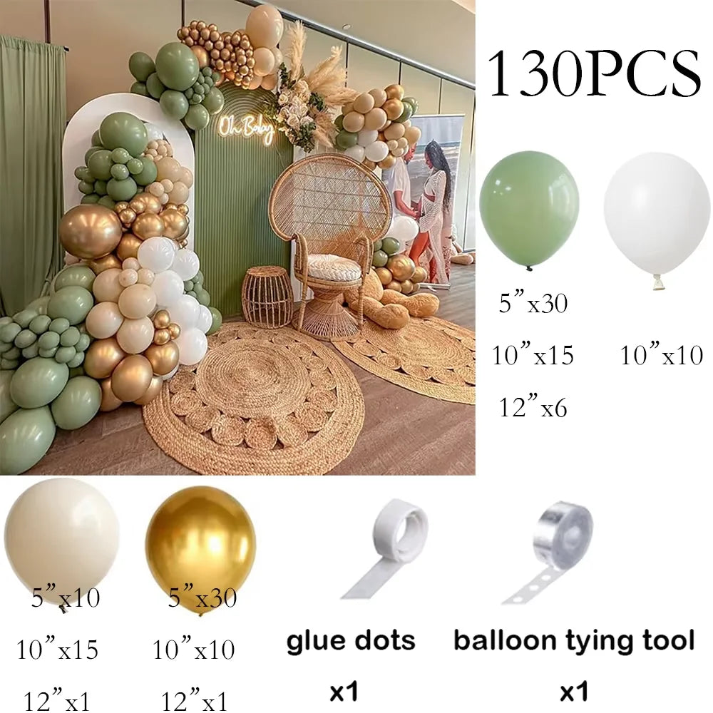 White Sand Balloons Garland Sage Green Gold Balloon Arch Kit Birthday Party Baby Shower Wedding Bride Shower Decoration Globos