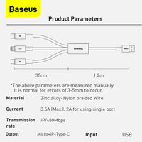 Baseus 3 in 1 USB Cable - Fast Charging USB Type C