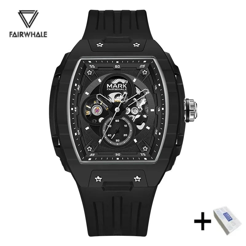 Mark Fairwhale 6003 Automatic Movement Mens Watch New Tonneau Light Case Luminous Waterproof Mechanical Watches for Men Gift BOX
