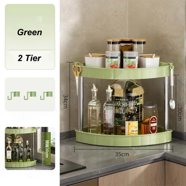 Kitchen Spice Rack Shelf Countertop Corner Multifunctional Seasoning Supplies Rack Saving Spice Rack Organizer with Hooks