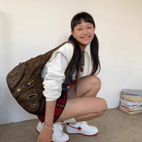 JIAERDI Vintage Brown Y2k Handbag Women Retro Subculture Leather Large Capacity Shoulder Bags Ladies Harajuku Aesthetic Tote Bag