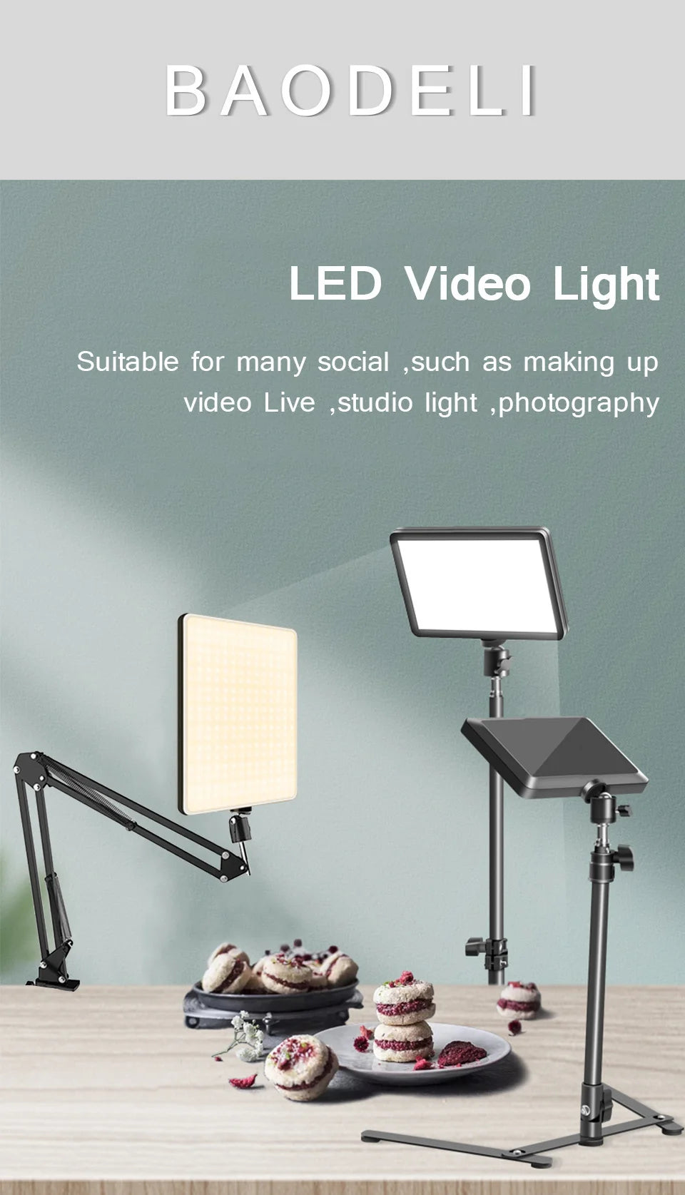 LED Fill Lamp Video Light Panel Bi-color 2700k-5700k Photography Lighting Live Stream Photo Studio Light With Stand EU Plug