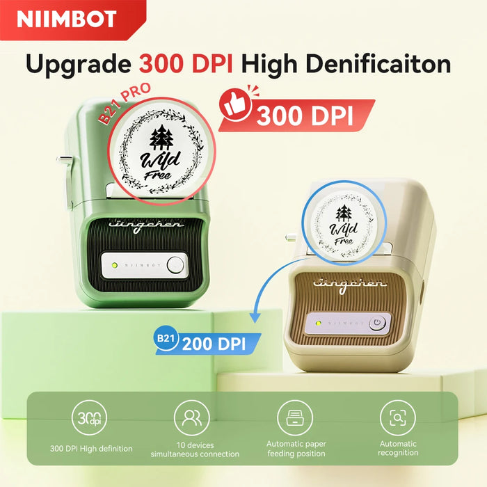 Niimbot B21 Pro Label Printer 300dpi Wireless Printer 20-50mm Print Width for Photos Receipts Notes Business Home Office