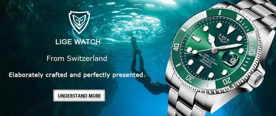 LIGE Top Brand Luxury Fashion Diver Watch Men 30ATM Waterproof Date Clock Sport Watches Mens Quartz Wristwatch Relogio Masculino