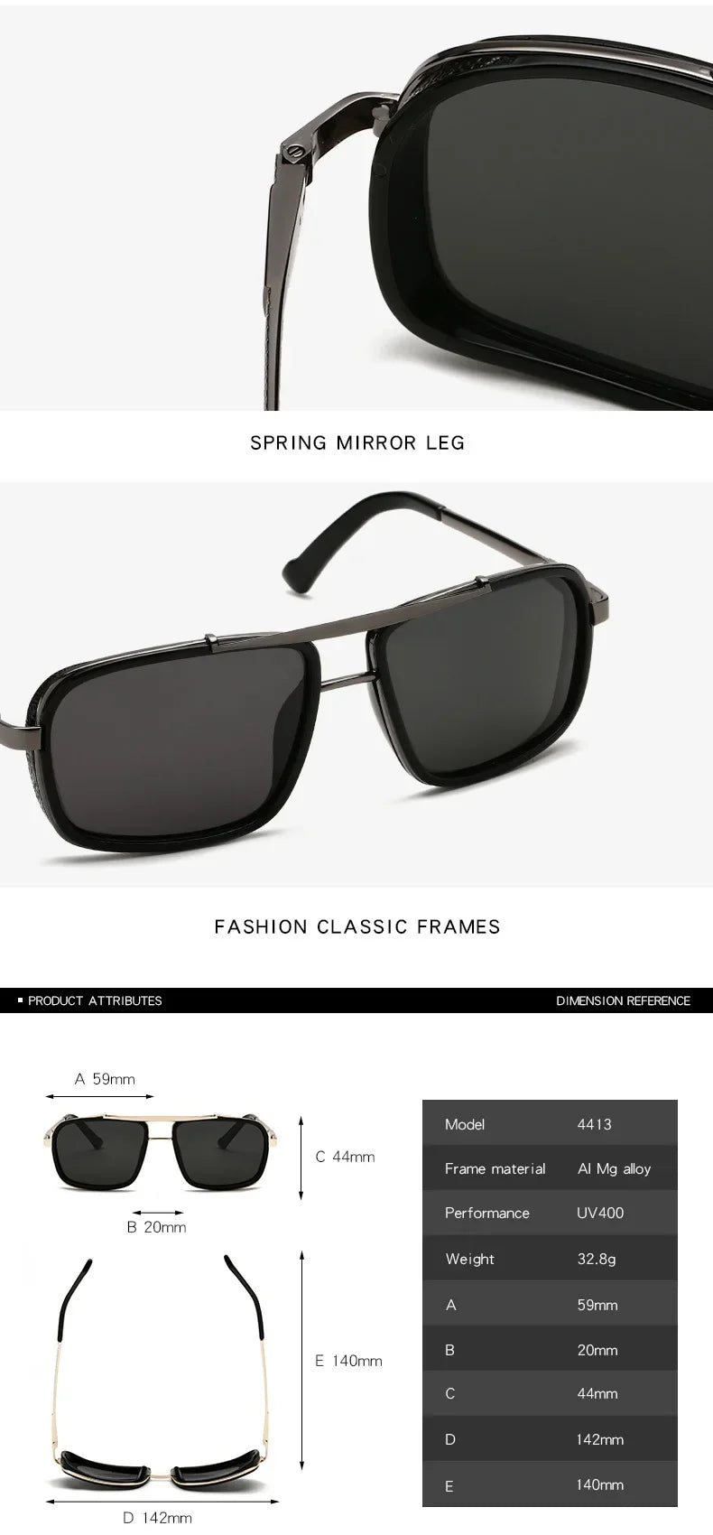 Polarized Punk Sunglasses Men Vintage Fashion Steampunk Square Sun Glasses Male Driving Googles Summer Travelling Shades UV400