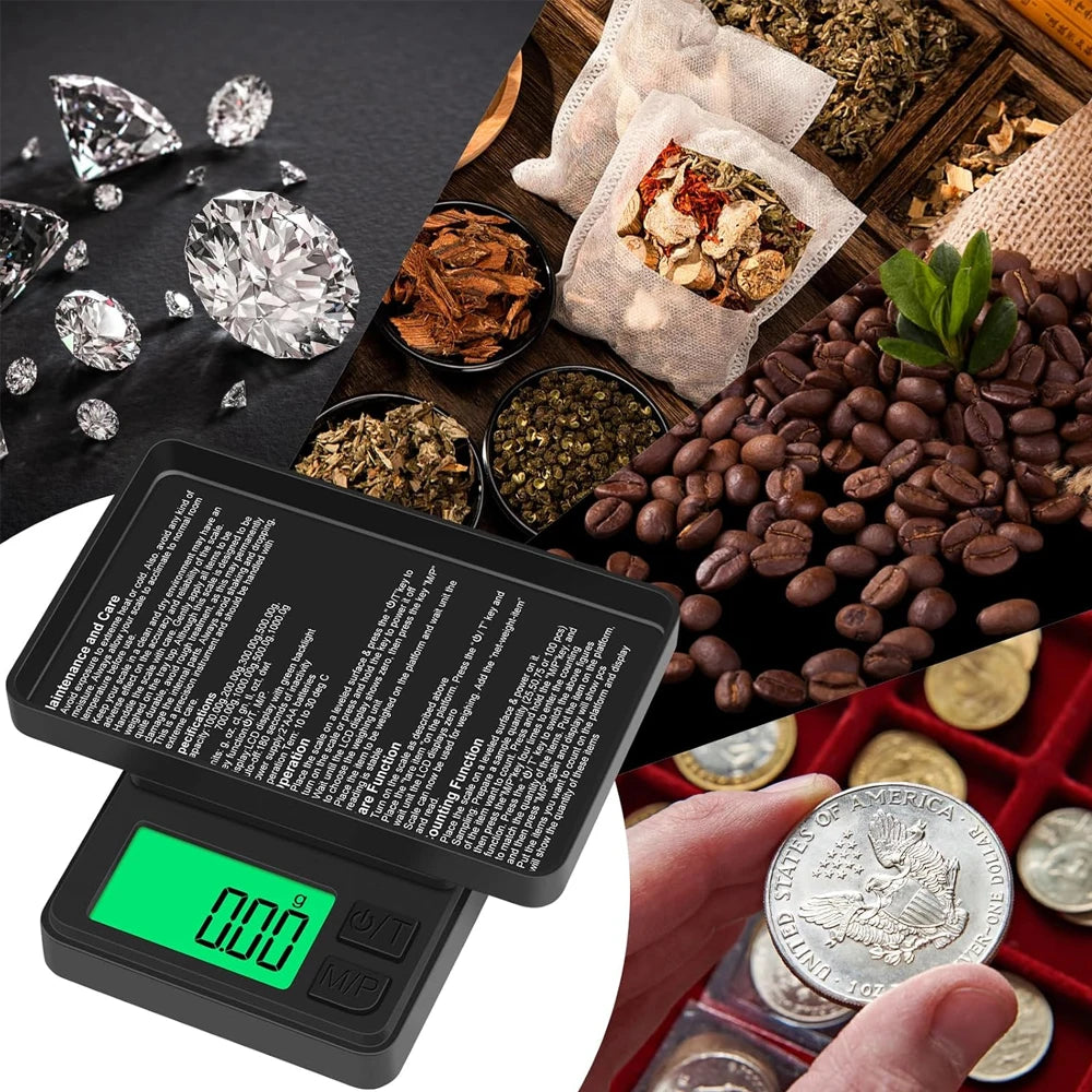 Precision Pocket Scale 1000g X 0.1g - Digital Gram Food Jewelry Ounces/Grains Scale with Backlit LCD - Mini Scale for Travel