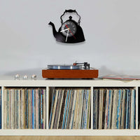Modern Kitchen Artwork Teapot Wall Clock Tea Room Wall Decor Teapot Retro Vinyl Record Wall Clock Kitchen Decorative Wall Watch