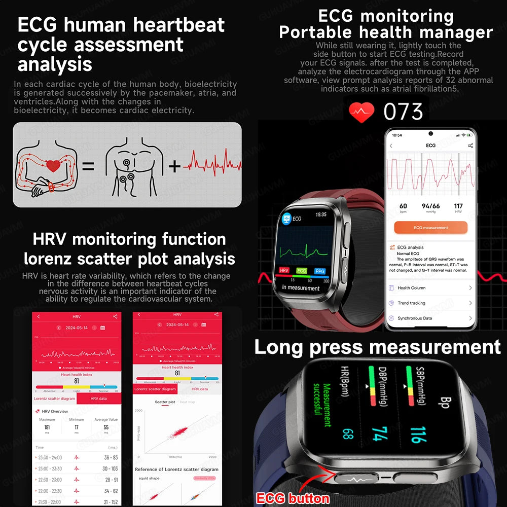 New Nursing Grade Air Pump Airbag Accurate Measure ECG Uric acid Smart Watches Men Blood Pressure Fitness Sport Smart Watch Man