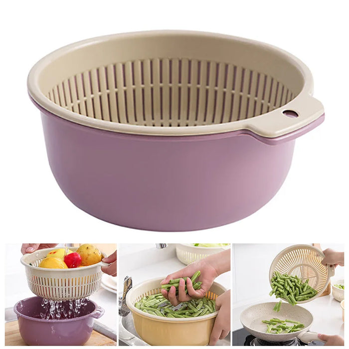 Kitchen Double Layer Drain Basket Bowl Washing Storage Basket Filter Bowl Drain Vegetable Fruit Cleaning Colander Tool Filter