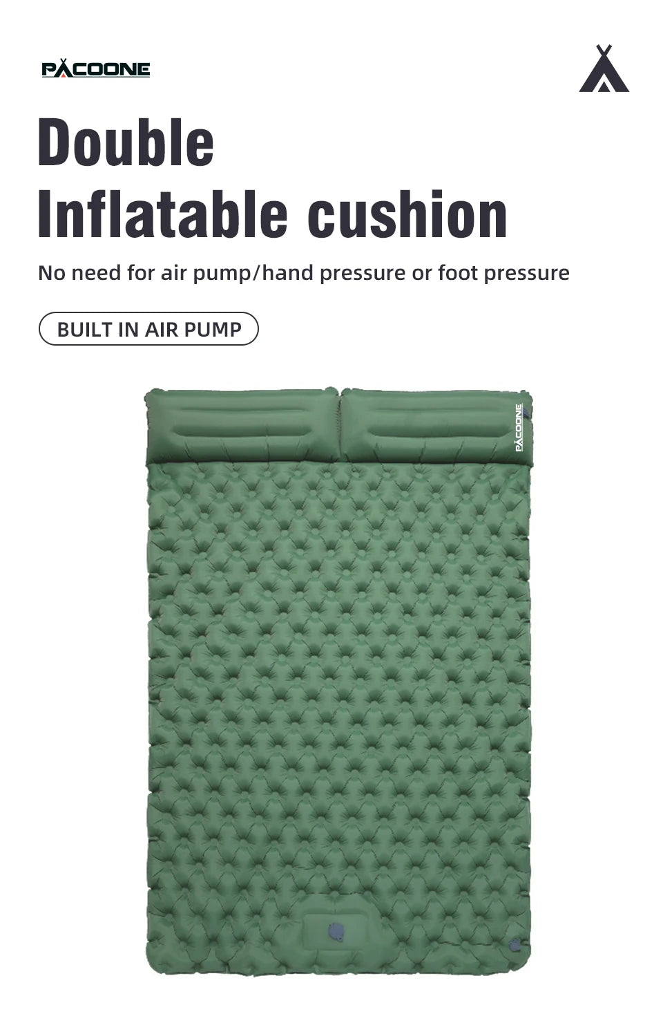 PACOONE Outdoor Camping Double Inflatable Mattress Extra Wide Sleeping Pad Ultralight Folding Bed Sleeping Mat Car Travel Mat
