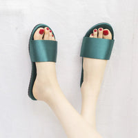 Summer New Home Slippers Fashion Flat Casual Satin Simulation Silk Slippers Indoor Non-slip Peep Toe Slides Wedding  Flip Flops