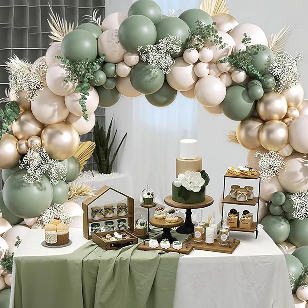 White Sand Balloons Garland Sage Green Gold Balloon Arch Kit Birthday Party Baby Shower Wedding Bride Shower Decoration Globos