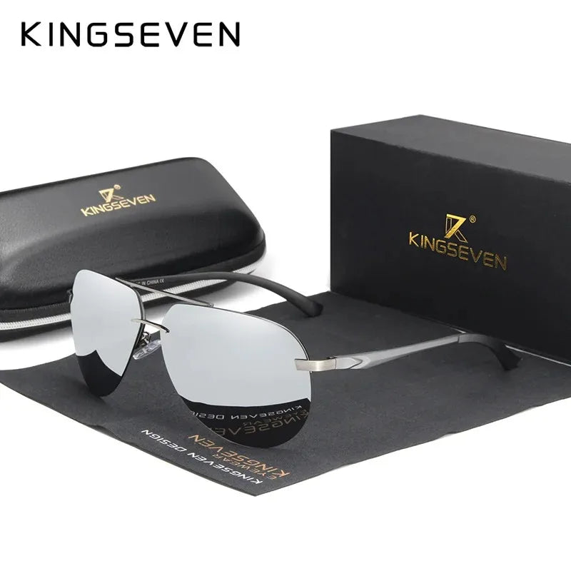KINGSEVEN Fashion Pilot Rimless Sunglasses Men  Aluminum Polarized Large Frame Glasses Women Casual Driving Outdoor Eyewear