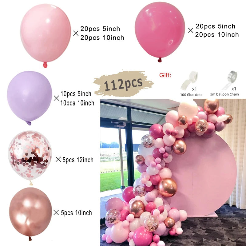 Macaron Pink Balloon Garland Arch Kit Kids Happy Birthday Metal Rose Gold Confetti Balloons Wedding Party Baby Shower Decoration