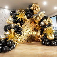 White and Gold Balloons Garland Arch Kit with Starburst Foil Balloon for Wedding Anniversary Birthday Party Decorations Supplie