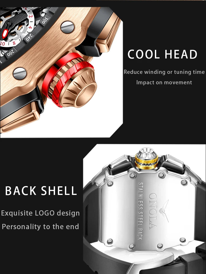 Luxury Brand Tonneau Watch for Men Classic Stainless Steel Chronograph Quartz Watches Fashion Sport Waterproof Reloj Hombre Gift