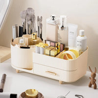 Makeup Organizer Countertop with Drawers 360 Rotating Makeup Brush Holder Large Capacity Skincare Organizer for Vanity Desk