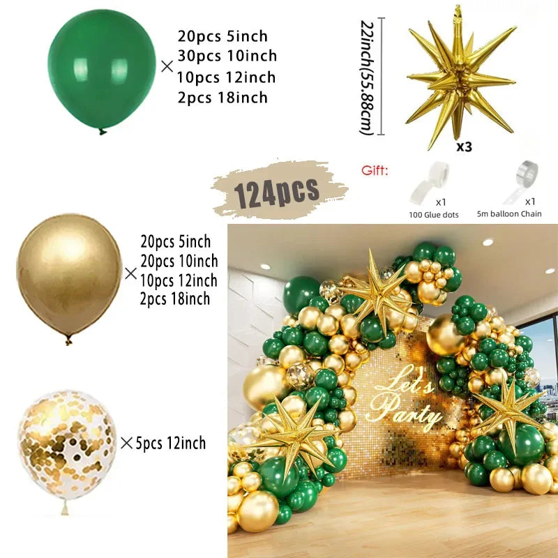 White and Gold Balloons Garland Arch Kit with Starburst Foil Balloon for Wedding Anniversary Birthday Party Decorations Supplie