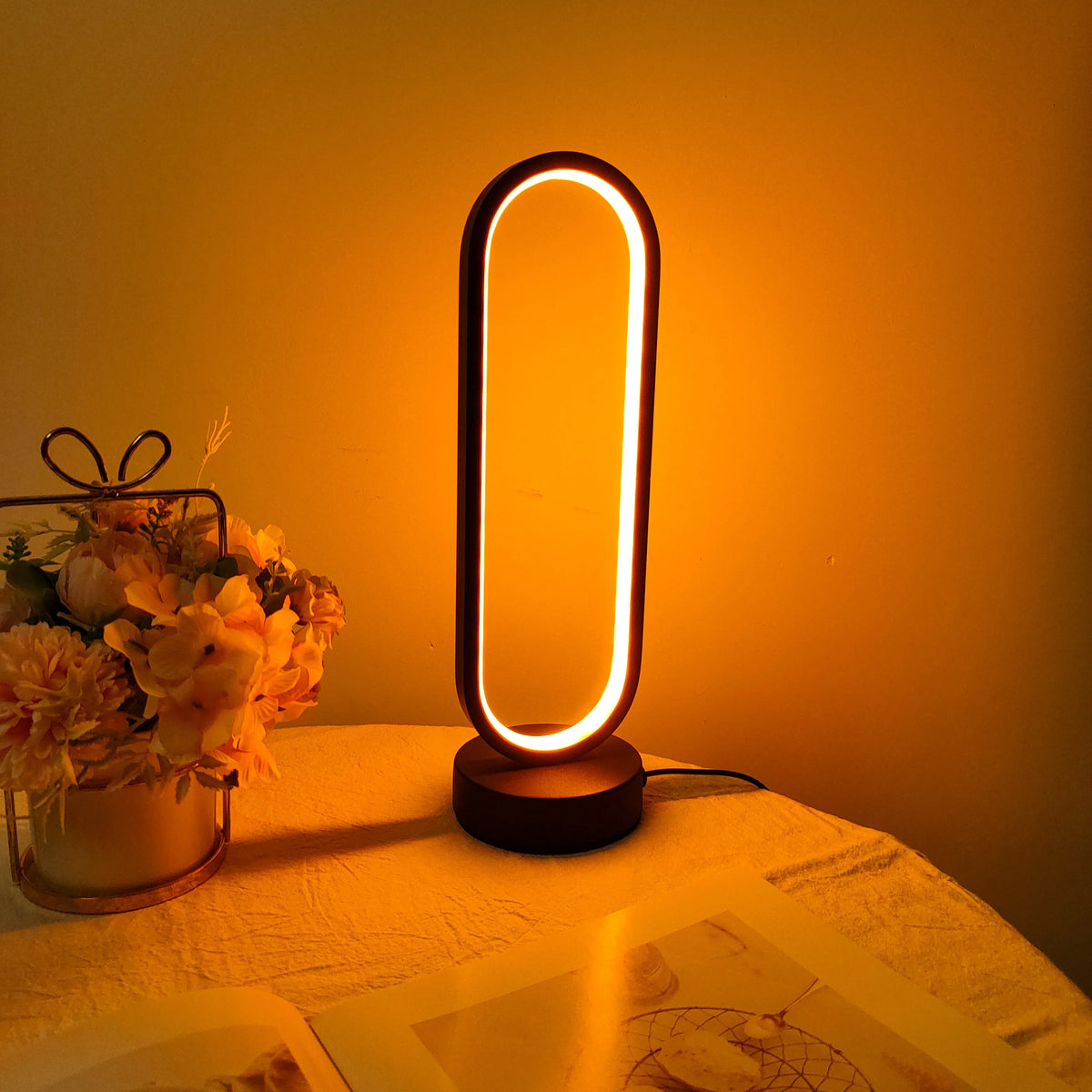 Bedroom Ring Lamp - Three-color Dimming Bedside LED Night Light