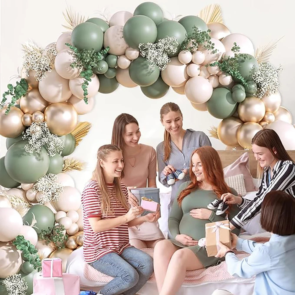 White Sand Balloons Garland Sage Green Gold Balloon Arch Kit Birthday Party Baby Shower Wedding Bride Shower Decoration Globos