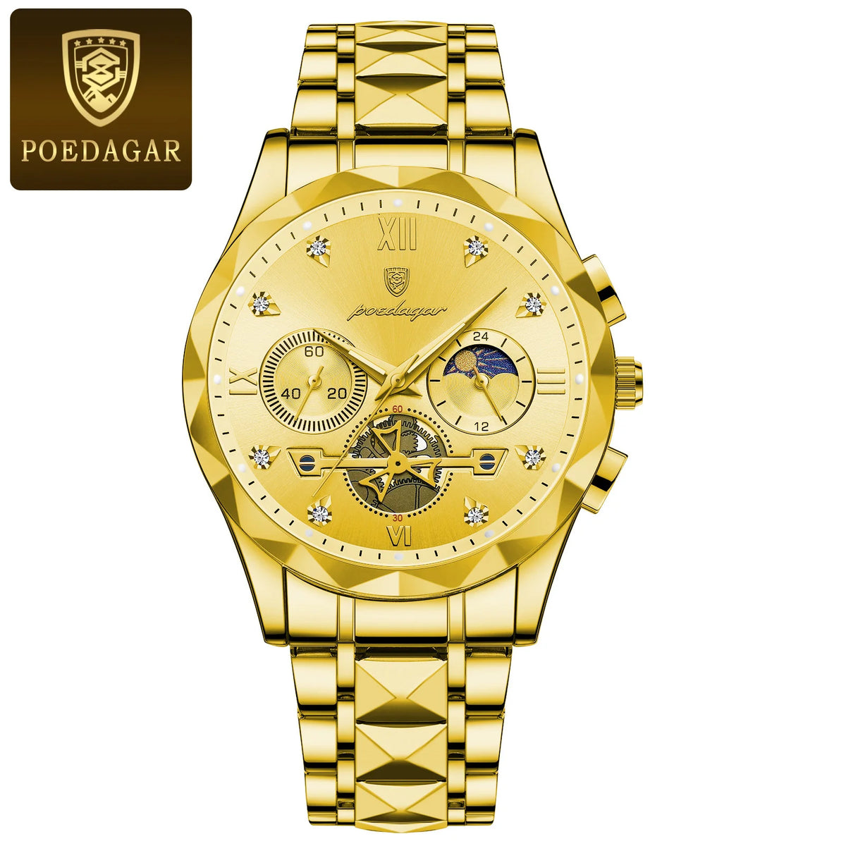 POEDAGAR Luxury Watch for Man Sports Leather Men Quartz Watch Waterproof Luminous Chronograph Men's Watches Male Clock Reloj+box