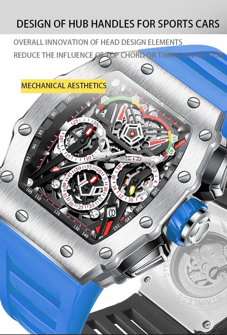 New Luxury Men Watch  ONOLA Fashion Fully Automatic Mechanical Watches Man Unique Design Waterproof Tape Watch Wristwatch